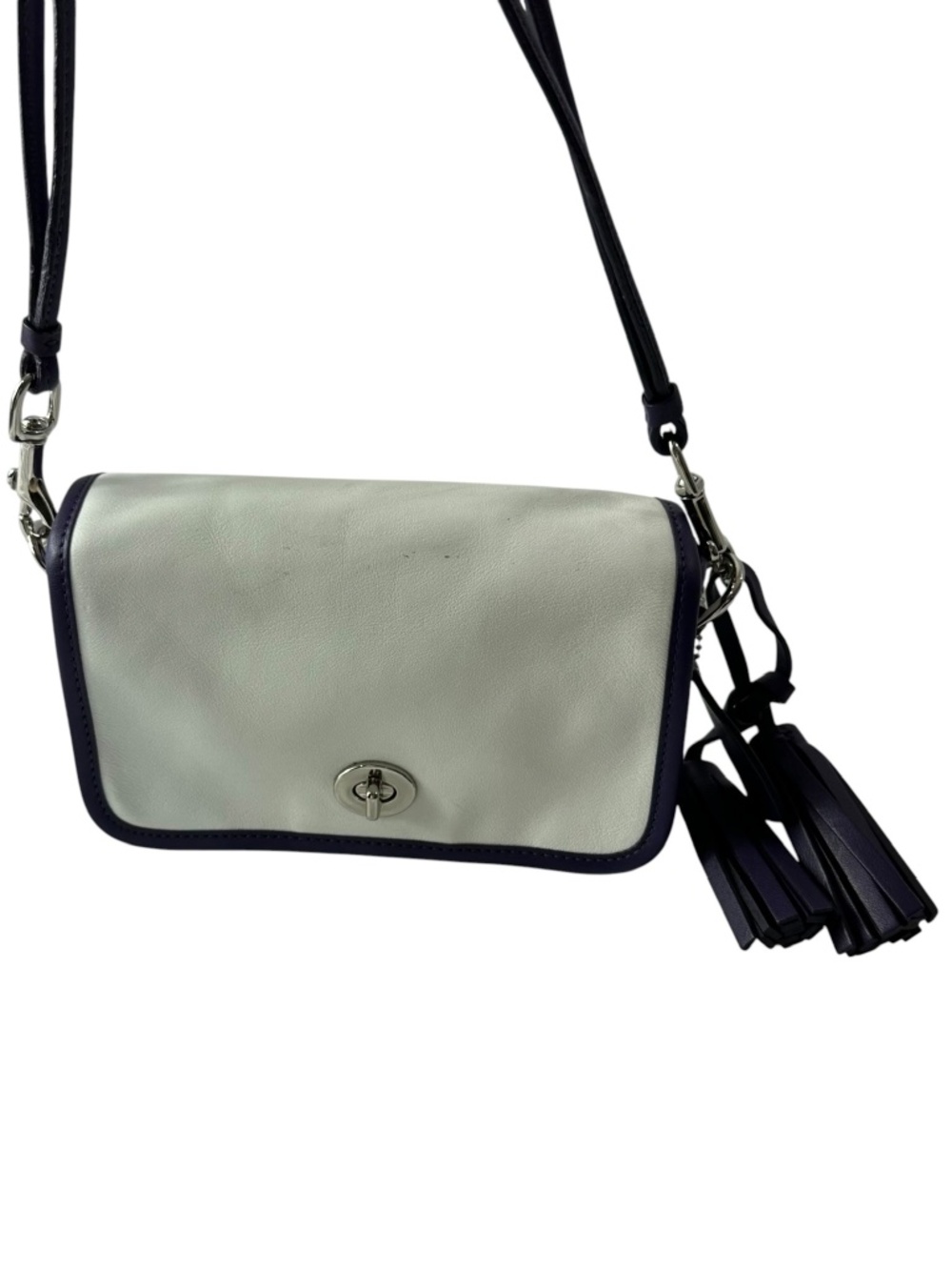 Vintage COACH White Purple Two Tone Penny Legacy Leather Crossbody Bag Purse